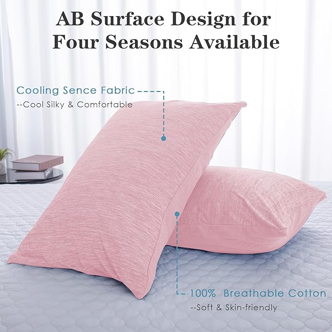 CHOSHOME Cooling Pillow Cases Zipper Pillow Covers Q-Max > 0.45 Zippered Pillowcases for Hot Sleepers, Soft, Breathable, Skin-Friendly, 2 Pack (King, 20"x36", Pink)
