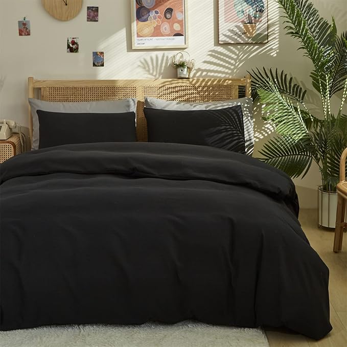 Pureant Black Comforter Twin Black Bedding Set Pure Black Twin Comforter for Women Men Soft Breathable Dark Color Comforter Set 3 Pieces Lightweight Black Comforter Set Twin Size All Black Bed