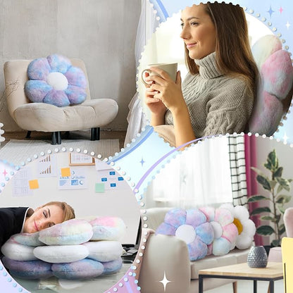 Sratte 3 Pcs Flower Pillows Flower Shaped Throw Pillows Cute Daisy Plush Pillow Decorative Floor Pillow Seat Cushion for Bedroom Home Sofa Chair Couch Decor(Dazzling Color,White,16")