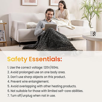 WOOMER Heated Blanket Throw 50" x 60", Electric Blanket Throw with 4 Heating Levels & 4H Auto Off, ETL Certified, White Roses Patterns Faux Fur & Sherpa, Machine Washable
