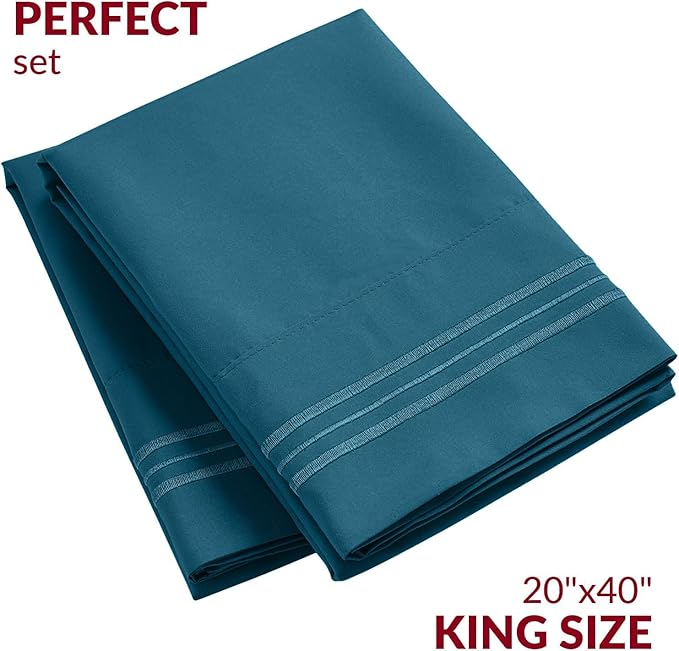 Mellanni Pillow Cases - Luxury, Extra Soft, Cooling Pillow Covers - 2 PC Iconic Collection Pillowcases - Envelope Closure (King 20" x 40", Teal)