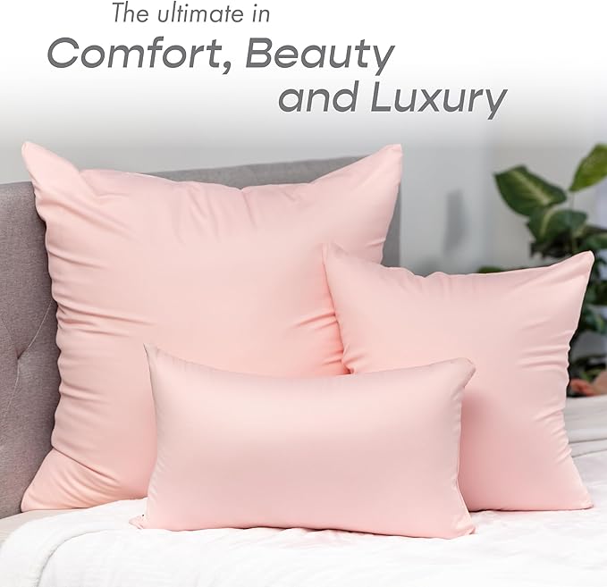 PILLOWY 16" x 16" Throw Pillow - Cream Peach: 1 PCS Luxurious Premium Microbead Pillow with 85/15 Nylon/Spandex Fabric. Forever Fluffy, Outstanding Beauty & Support. Silky, Soft & Beyond Comfortable
