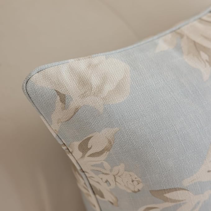 Throw Pillow Covers with Insert Included, with Embroidered Detail, 18 x 18 inches, Decorative Throw Pillow for Sofa Couch Bed (Light Blue Floral, 18" L x 18" W)