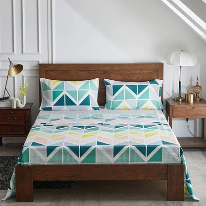 Green Yellow Bed in a Bag 6 Pieces Twin Size Comforter Sheet Set Triangles Print -Summer Soft Complete Bedding Set (1 Comforter 2 Pillow Shams 1 Flat Sheet 1 Fitted Sheet 1 Pillowcases)