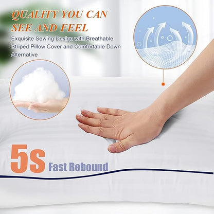 Bed Pillows Standard Size Set of 4, Luxury Hotel Pillows with Soft Fluffy Down Alternative Filling Sleeping Pillows for Back, Stomach and Side Sleepers