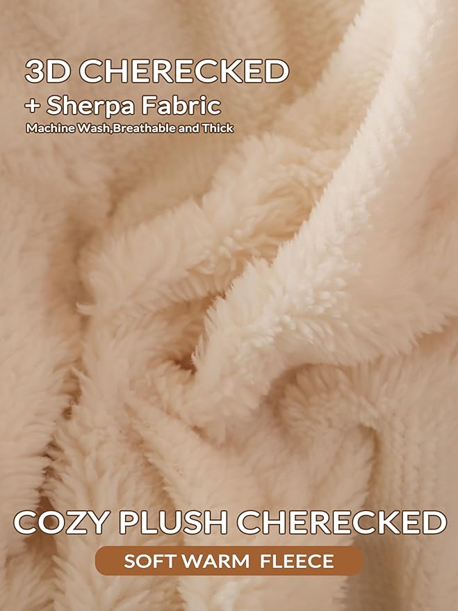 Tufted Fleece Comforter Set Twin - Super Soft Warm Fluffy Shaggy Bedding Sets, Diamond Plaid Jacquard Bed Set for Winter, 1 Sherpa Comforter with 1 Pillow Cases (68"X90" Ivory White)