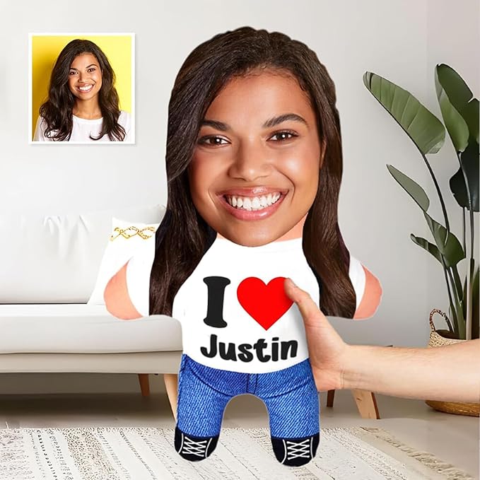 Drawelry Custom Face Photo Pillow, Personalized 3D Portrait Throw Pillow with Funny Cute Design, Birthday Valentine's Gift for Boyfriend Girlfriend Family Friends Couples (I Heart)