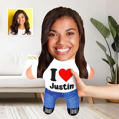 Drawelry Custom Face Photo Pillow, Personalized 3D Portrait Throw Pillow with Funny Cute Design, Birthday Valentine's Gift for Boyfriend Girlfriend Family Friends Couples (I Heart)