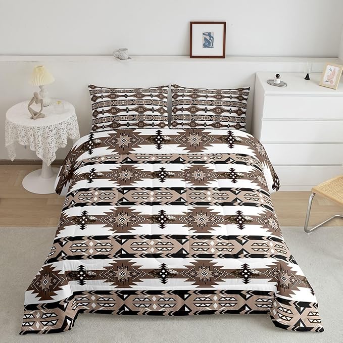 Erosebridal Western Decor,Vintage Exotic Indian Geometric Bedding Set Boho Comforter King,Ethnic Tribal Arrow Quilt Aztec Duvet Insert,Western Home Decor Rustic Farmhouse Bedroom Brown,Multi 17