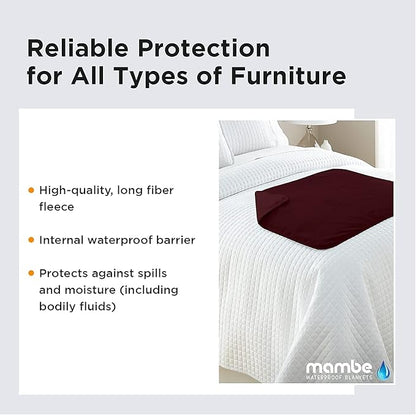 Mambe Silky Waterproof Throw for Protecting Furniture Bed Couch from Stains Caused by Dogs, Cats, Incontinence. Soft, Washable, Reversible. (Size Long/Sofa 70x120 inches, Color Merlot)