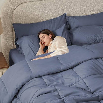 Anluoer King Comforter Set 7 Piece, Grayish Blue Bed in a Bag with Sheets, Comforters King Size Bedding Sets with 1 Comforter, 2 Pillow Shams, 2 Pillowcases, 1 Flat Sheet,1 Fitted Sheet