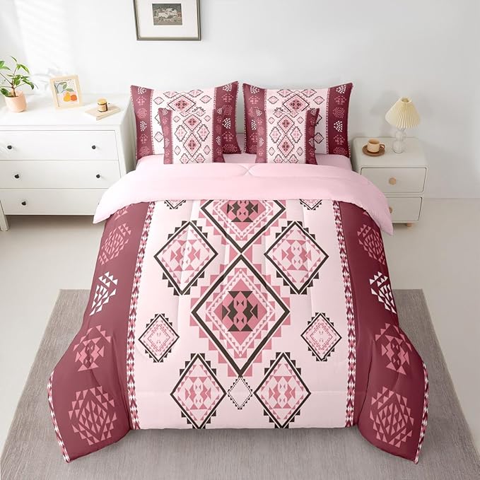 Erosebridal 7 Pcs Southwestern Aztec Bed in A Bag Queen Western Bohemian Comforter Set for Kids Teens Exotic Tribal Mexican Geometric Bedding Sets Ethnic Native American Sheet Set with Comforter