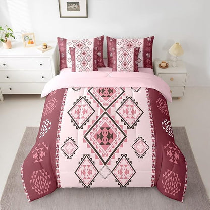 Erosebridal 7 Pcs Southwestern Aztec Bed in A Bag Queen Western Bohemian Comforter Set for Kids Teens Exotic Tribal Mexican Geometric Bedding Sets Ethnic Native American Sheet Set with Comforter