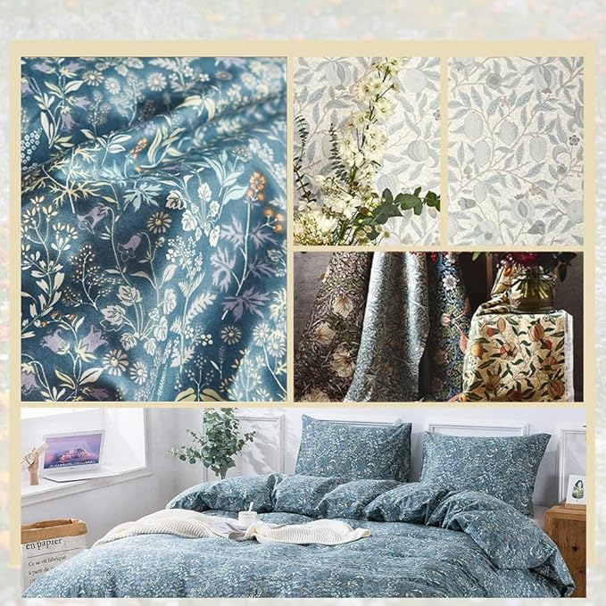 mixinni Twin XL Blue Botanical Floral Comforter Set - 3 Piece Soft Microfiber Bedding Set with Wildflower Design, Lightweight All-Season Comforter with Pillowcases, Cottagecore Style for Men & Women