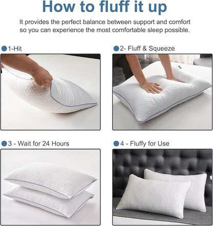 Favorland Cooling Bed Pillows Queen Size Set of 2 - Shredded Memory Foam Pillows for Sleeping 2 Pack - Gel Pillow Adjustable Firm Pillow Soft Pillows for Side Back Stomach Sleepers