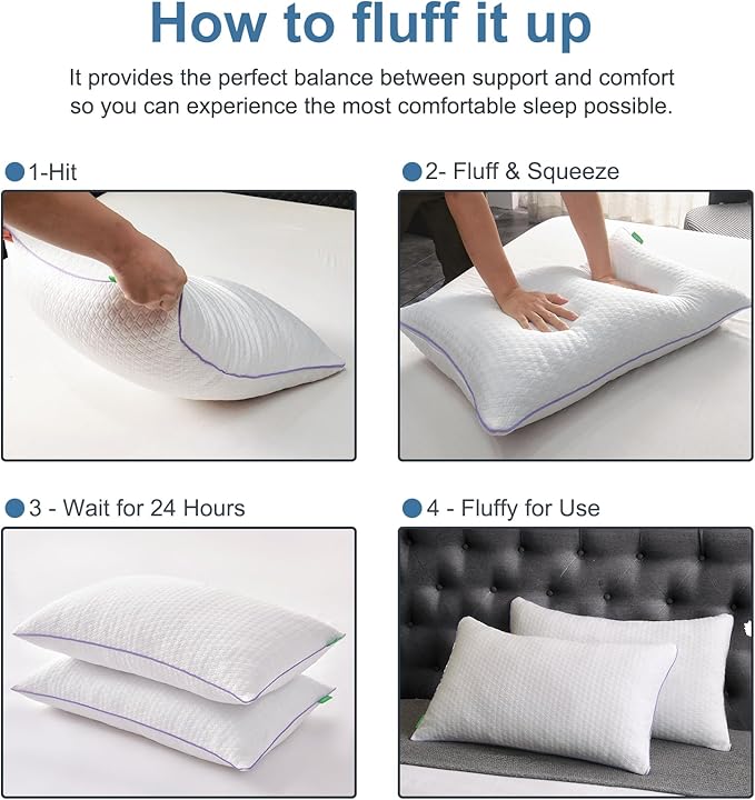 Favorland Cooling Bed Pillows Standard Size Set of 2 - Shredded Memory Foam Pillows for Sleeping 2 Pack - Gel Pillow Adjustable Firm Pillow Soft Pillows for Side Back Stomach Sleepers