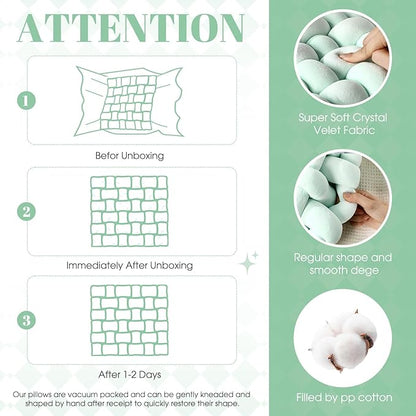 Wenqik 2 Pcs Knot Pillows Square Knotted Plush Throws Soft Accent Pillows Decoration Cushion for Couch Home Office Living Room Bedroom Bed Sofa Decor, 12'' x 13''(Light Green,Crystal Velvet)