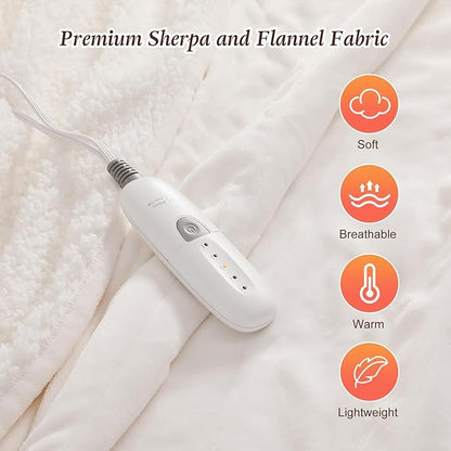 Electric Throw Blanket Heated Throw Blanket 50''x60''- Ultra Soft Flannel & Sherpa Fleece Heated Blanket Washable, Overheated Protection Lap Heated Blanket for Couch, Birthday Gift for Grandma (White)