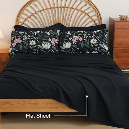 EVENHUG King Comforter Set 7 Pieces Lightweight Soft Queen Size Comforters for All Season Floral Bedding Sets Bed in a Bag with Flat Sheet and Fitted Sheet Pillowcases (104"x90")