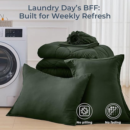 HEVUMYI Army Green Twin Comforter Set - 5-Piece All Season Bed in a Bag Twin, Ultra Soft Bedding Set with Comforter, Flat Sheet, Fitted Sheet, Pillowcases, Pillow Shams