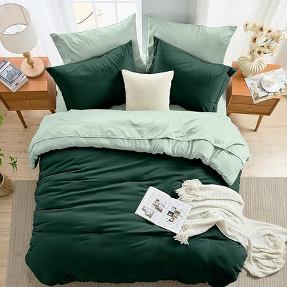 MUXHOMO 7 Pieces Full Comforter Set, Soft Bed in a Bag Full Size, All Season Bedding Set with Comforter, Flat Sheet, Fitted Sheet, Pillowcases & Shams, Forest Green & Sage Green
