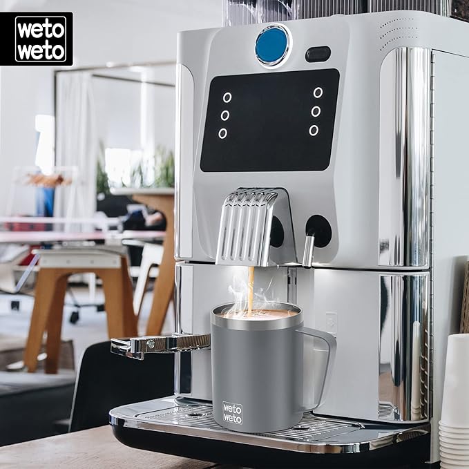 WETOWETO 14 oz Coffee Mug, Vacuum Insulated Camping Mug with Lid, Double Wall Stainless Steel Travel Tumbler Cup, Coffee Mugs Outdoor, Powder Coated Cool Grey