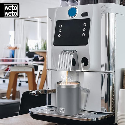 WETOWETO 14 oz Coffee Mug, Vacuum Insulated Camping Mug with Lid, Double Wall Stainless Steel Travel Tumbler Cup, Coffee Mugs Outdoor, Powder Coated Cool Grey