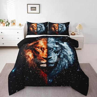 Gothic Lion Comforter Twin,African Wildlife Exotic Animal Quilt Comforter with 1 Pillowcase,Galaxy Animal Mystery Starry Sky Bedding Set Comfortable,Soft and Breathable