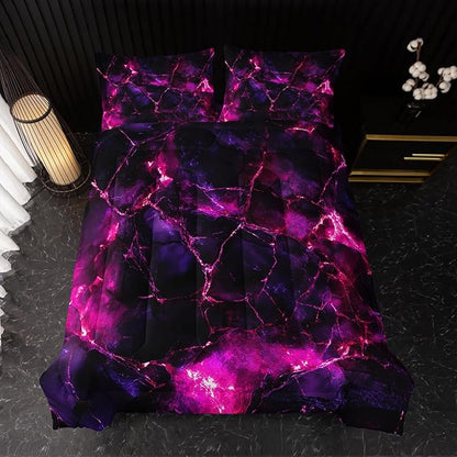 Pink Comforter Set Full Size，Pink Marble Bedding Set 3 Pcs Bedding for Adults, Marble Room Decor with Comforter and 2 Pillowcases Soft and Lightweight B-Side Black