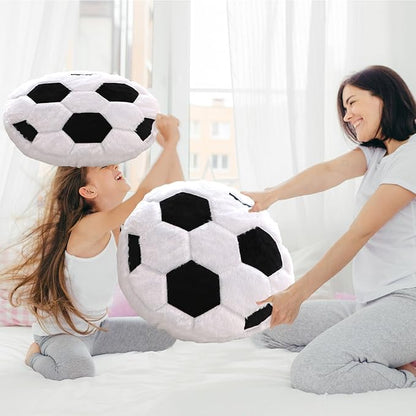 2 Pcs Soccer Pillow, Soft Fluffy Round Cushion Soccer Shaped Throw Pillows, Sports Theme Plush Pillow, Ideal Couch, Bedroom & Soccer Room Decor Valentines Day Gifts (15.8 Inch)