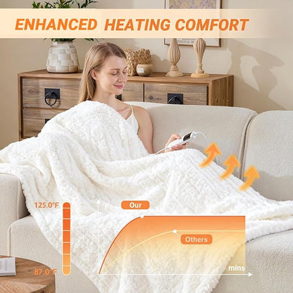 Heated Blanket Heated Throw, Electric Blanket 50"x60" Heating Blanket with 8 Hours Auto Off 10 Fast Heating Levels Machine Washable Sherpa Heated Blanket with Overheating Protection