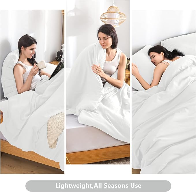 COTTEBED White Down Comforter Queen Size, Luxury Hotel Ultra Soft Washed Cotton, 1 Comforter Sets and 2 Pillowshams, Lightweight Modern Solid Bedding Collection for All Season Use (White,Queen/Full)