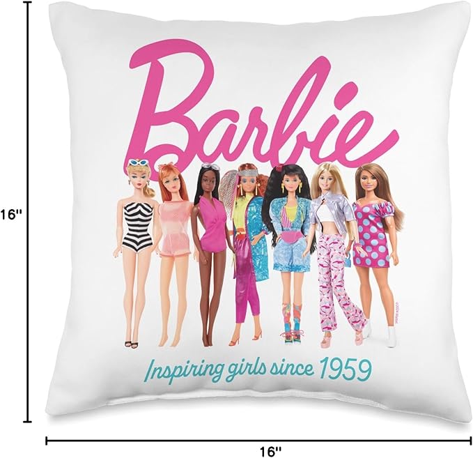 Barbie Inspiring Girls Since 1959 Doll Lineup Throw Pillow