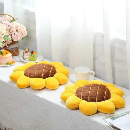 Coume 2 Pieces 3D Sunflower Flower Floor Pillow Seating Cushion Mat Sunflower Shaped Throw Pillow Yellow Chair Pads Decorative Plush for Bed Car Chair Sofa Office Gifts(15 Inch)