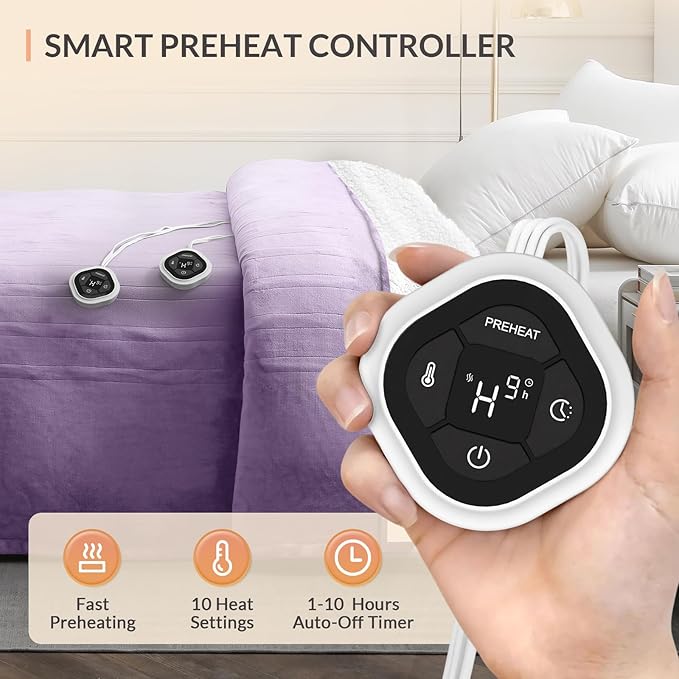 HOMLYNS LuxeHeat Heated Blanket Electric Blanket Queen Size, Soft Flannel Sherpa Heating Blanket with 10 Heat Settings, 1-10 hrs Timer Auto Shut Off (84x90 inches, Purple)