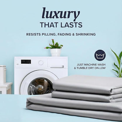Beckham Hotel Collection King Sheet Set 100% Cotton, 500TC Luxury Sateen Bedding, 16” Deep Pocket, Moisture-Wicking, 4-Piece, Gray