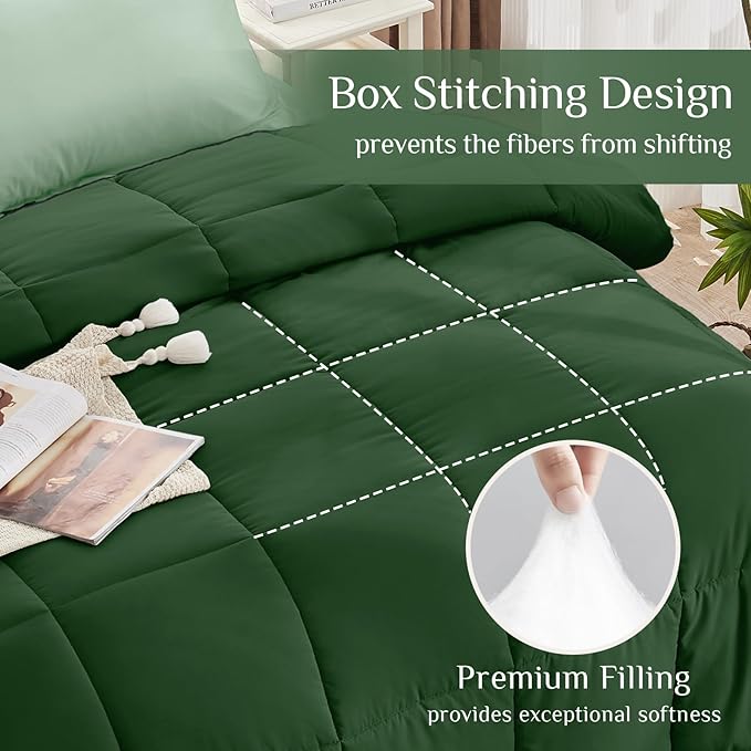 JOLLYVOGUE Twin XL Comforter Set, Ultra-Soft Bed in a Bag Twin XL Size 5 Pieces, Oeko-TEX Certified Bedding Set with Down Alternative Comforter, Sheets, Pillowcases & Shams, Dark Green & Light Green