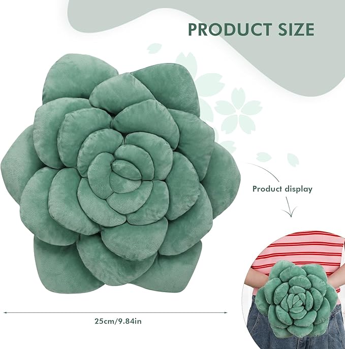 Hand-Stitched Plush Decorative Throw Pillow. Plant-Shaped Pillows and Flower Pillows, Plush Cushions for Bedroom and Home Decoration, 9.84in/25CM