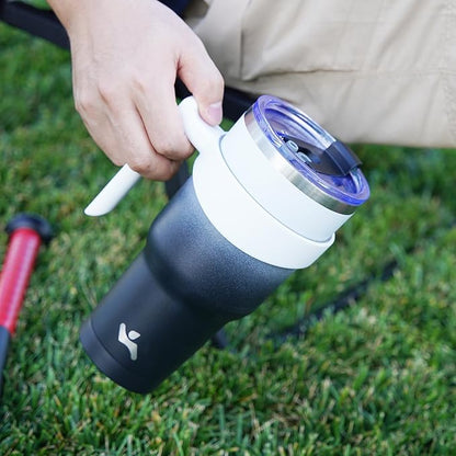 40 oz Tumbler with Handle and 2 Straw 2 Lid, Insulated Water Bottle Stainless Steel Vacuum Cup Reusable Travel Mug,Day Night