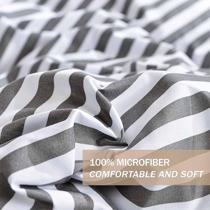 Nanko Queen Size Comforter Set, Grey and White Striped Print Pattern Soft Reversible Down Alternative Quilted Duvet Insert Bed Sets, Bedding Sets in a Bag for Women Men Teen, 90x90 3 Pcs Gray Stripe