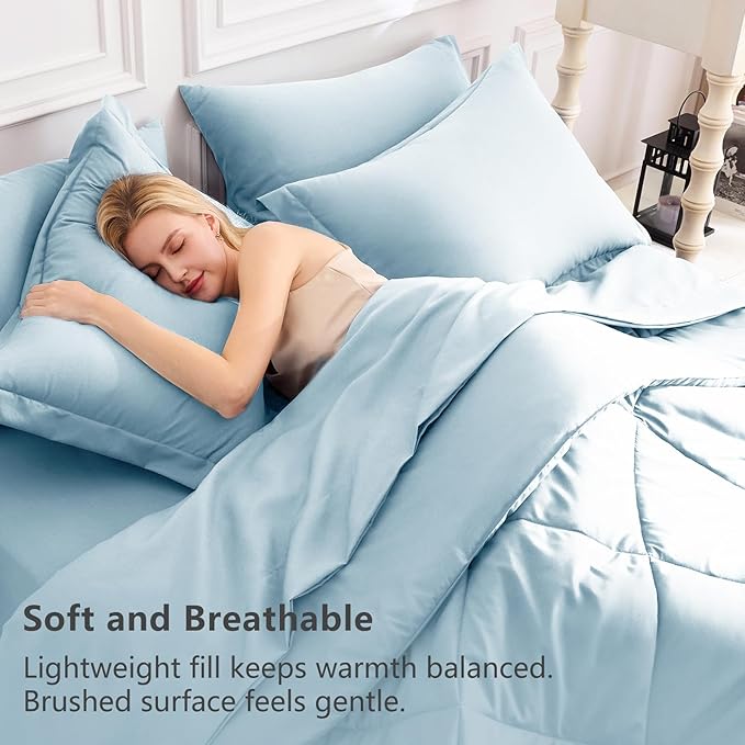 CozyLux Full Size Comforter Sets Light Blue - 7 Pieces Bed in a Bag Full, Luxury Soft Bed Set for All Seasons, Bedding Set with Down Alternative Comforter, Sheets, Pillowcases & Shams
