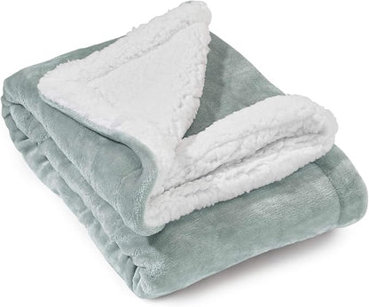 Genteele Sherpa Throw Blanket Super Soft Reversible Ultra Luxurious Plush Blanket, 40 x 50 inches, Sage/White