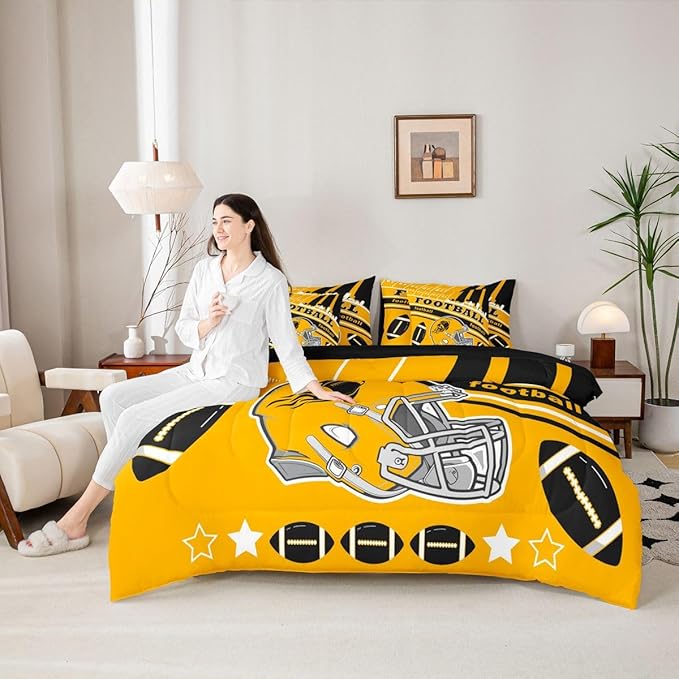 Feelyou Football 7 Pieces Comforter Sets Queen Size Kids Rugby Sports Bedding Set for Boys Kids Teen Sports Theme Football City Bed in a Bag with Comforter, Sheets, Pillowcases & Cushion Cover