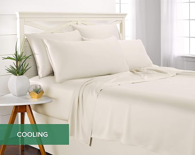Pure Bamboo California King Sheets, Genuine 100% Organic Viscose Derived from Bamboo Bed Sheet Set, Soft & Cooling, Double Stitching, 2 Year Quality Promise (California King, Ivory)