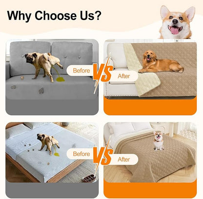 Smiry Reversible Waterproof Couch Covers for Sofa, Washable Dogs Pet Couch Covers for 3 Cushion Sofa Pet Friendly, Water Resistant Furniture Protector Slipcover, Geometric (30"x53", Camel/Beige)