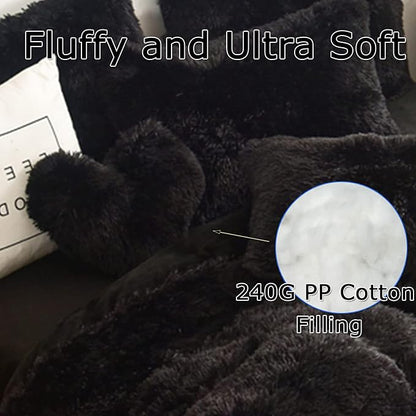 MorroMorn Fluffy Heart Throw Pillows, Shaggy Decorative Pillow for Sofa Couch Bed, Cute Room Decor Decorations for Women Girls Kids (Black)