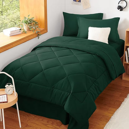 CozyLux Twin Comforter Set with Sheets Emerald Green - 5 Pieces Bed in a Bag Twin, All Season Bed Set for Girls and Boys, Bedding Set with Down Alternative Comforter, Sheets, Pillowcase & Sham