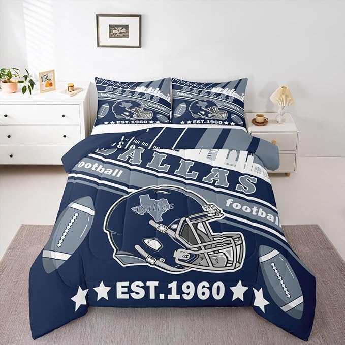 Feelyou Football Bedding Set Twin Size Boys Girls Rugby Sports Comforter Set Microfiber Women Men Football City Duvet Quilt Bedroom Decor
