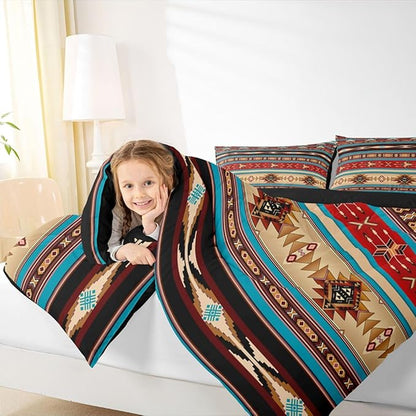 Aztec Quilt Ethnic Tribal Arrow Comforter Set,Retro Southwest Native Bohemian Bedding Set Full,Western Star Geometric Sriped Duvet Insert African Tribe Exotic Nordic Style Boho Decor,Red Blue Brown
