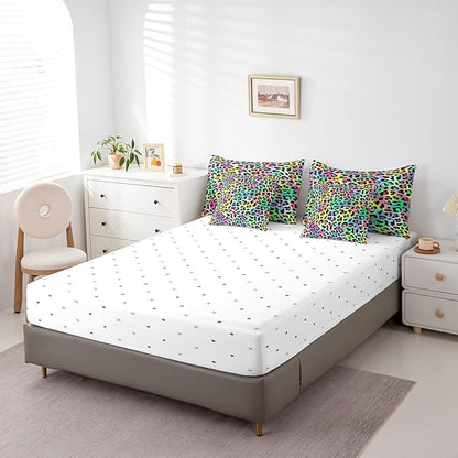 Feelyou Colourful Leopard Bedding Set for All Season Cheetah 7 Pieces Comforter Sets Queen Size Teens Room Decor Animal Print Bed in a Bag with Comforter, Sheets, Pillowcases & Cushion Cover